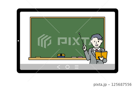 黒板でオンライン授業をする教師のイラスト 黒板でオンライン授業をする教師のイラスト 125687556