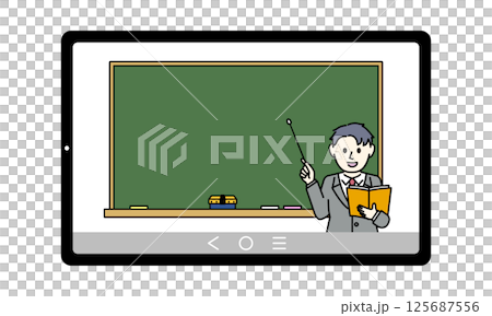 黒板でオンライン授業をする教師のイラスト 黒板でオンライン授業をする教師のイラスト 125687556