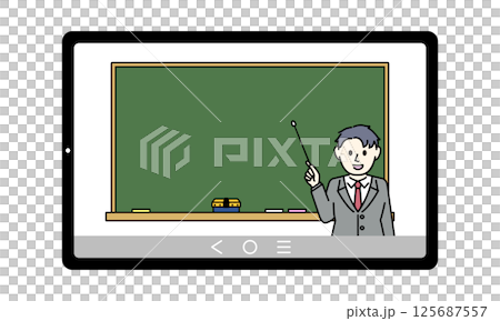 黒板でオンライン授業をする教師のイラスト 125687557