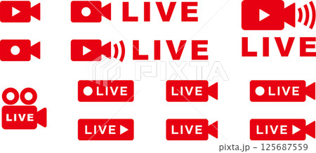 ライブ配信・ストリームアイコンビデオ livestreaming icon赤 ライブ配信・ストリームアイコンビデオ livestreaming icon赤 125687559