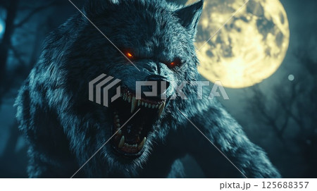 大きな口を開けた狼男	 125688357