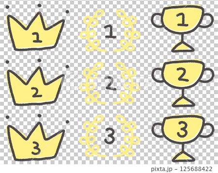 Hand drawn cute ranking awards set, crowns, laurels and trophies 125688422