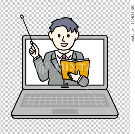 オンラインで説明するビジネスマン 125688480