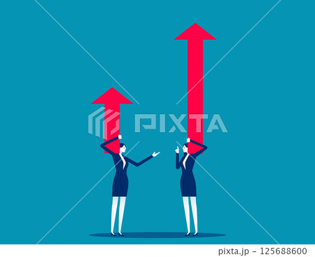 Taking a short arrow and comparing it to another business person holding a long arrow, Business strengths are analyzed and compared to improve progress and enhancement 125688600