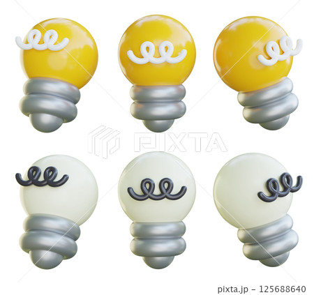 yellow white electric bulb 3D Icon Set yellow white electric bulb 3D Icon Set 125688640