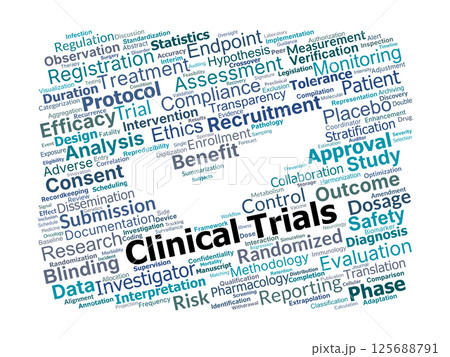 Clinical Trials Word Cloud. Key Terms and Concepts in Medical Research Overview 125688791