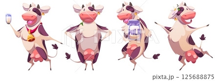 Cow funny mascot character poses 125688875