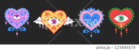Bright collection of hearts in Mexican folk style Bright collection of hearts in Mexican folk style 125688878