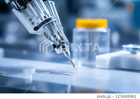 A close-up of a robotic arm performing high-precision actions. The topic of high-tech equipment A close-up of a robotic arm performing high-precision actions. The topic of high-tech equipment 125688962