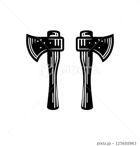 Two axe silhouette icon vector art illustration design template 125688963