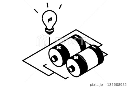 並列つなぎをした乾電池のシンプルな線画アイコン、アイソメトリックイラスト 並列つなぎをした乾電池のシンプルな線画アイコン、アイソメトリックイラスト 125688983