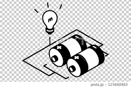 並列つなぎをした乾電池のシンプルな線画アイコン、アイソメトリックイラスト 並列つなぎをした乾電池のシンプルな線画アイコン、アイソメトリックイラスト 125688983