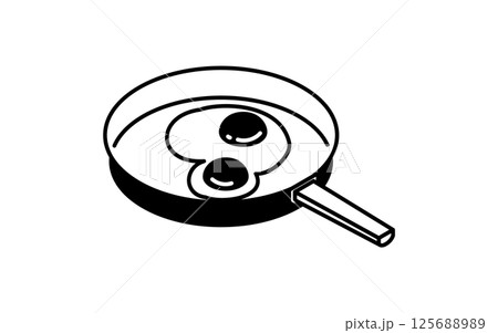 フライパンで焼く目玉焼きのシンプルな線画アイコン、アイソメトリックイラスト フライパンで焼く目玉焼きのシンプルな線画アイコン、アイソメトリックイラスト 125688989