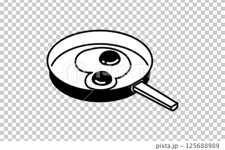 Simple line icon of fried egg in a frying pan, isometric illustration 125688989
