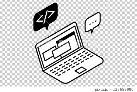 Simple line icon of programming on laptop, isometric illustration 125688990