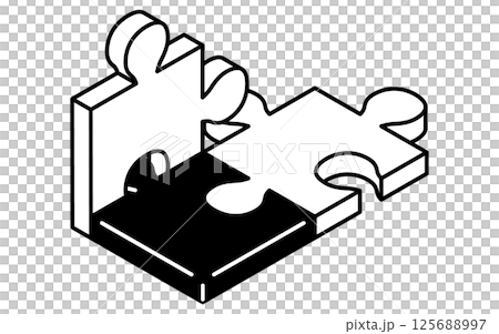 組み合わせたパズルピースのシンプルな線画アイコン、アイソメトリックイラスト 125688997