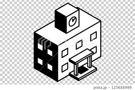 学校校舎のシンプルな線画アイコン、アイソメトリックイラスト 学校校舎のシンプルな線画アイコン、アイソメトリックイラスト 125688999