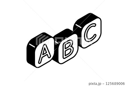 アルファベットABC、英語学習のシンプルな線画アイコン、アイソメトリックイラスト アルファベットABC、英語学習のシンプルな線画アイコン、アイソメトリックイラスト 125689006