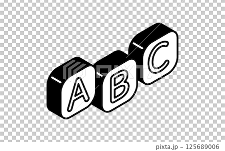 アルファベットABC、英語学習のシンプルな線画アイコン、アイソメトリックイラスト アルファベットABC、英語学習のシンプルな線画アイコン、アイソメトリックイラスト 125689006