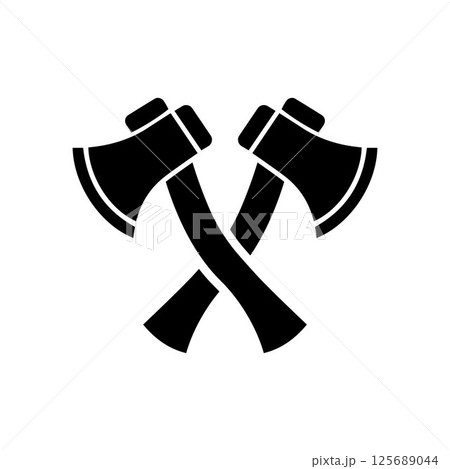 Crossed axe icon silhouette flat vector art illustration design template 125689044