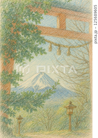 富士と鳥居 — 日本の四季と美を描く16のスタイル 125689605