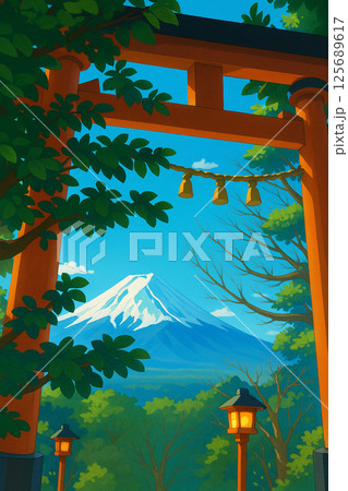 富士と鳥居 — 日本の四季と美を描く16のスタイル 125689617