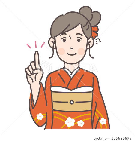 指差しする振袖の女性1 125689675