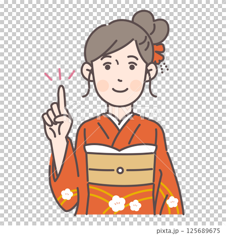 指差しする振袖の女性1 125689675