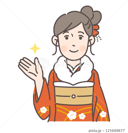 案内する振袖の女性1(ショールあり) 125689677