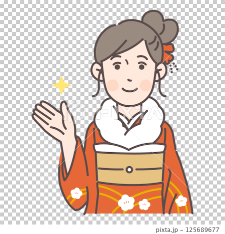 案内する振袖の女性1(ショールあり) 125689677