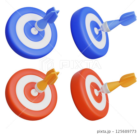 Dartboards and Darts Achieving Success in a 3D Cartoon Style 125689773