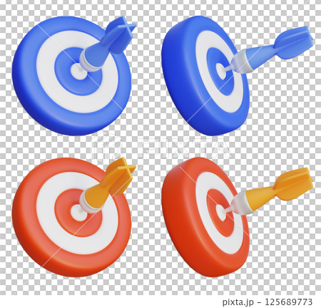 Dartboards and Darts Achieving Success in a 3D Cartoon Style 125689773