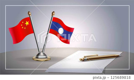 Small national flag of China and Laos flag Relation, Template Vector Illustration 125689818