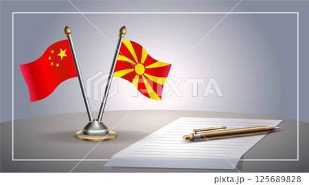 Small national flag of China and Macedonia flag Relation, Template Vector Illustration 125689828