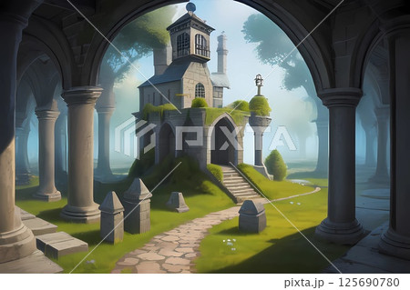 ゲーム背景 地下帝国のホラー風廃墟の風景 ゲーム背景 地下帝国のホラー風廃墟の風景 125690780