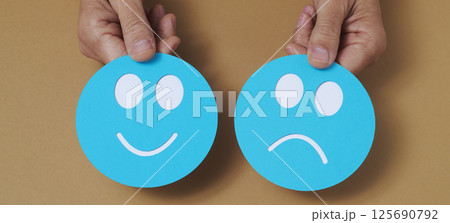 happy face and sad face, web banner happy face and sad face, web banner 125690792
