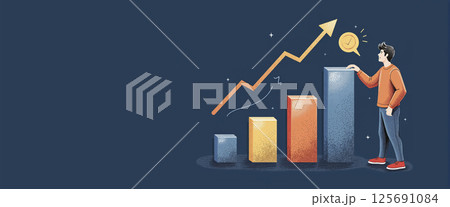 Graphic illustration of a person standing next to a block diagram, constantly growing capital and increasing profit from money deposits, success model Graphic illustration of a person standing next to a block diagram, constantly growing capital and increasing profit from money deposits, success model 125691084