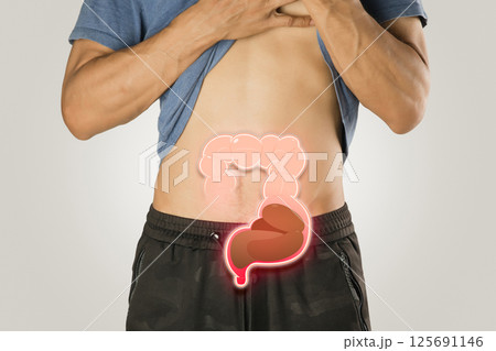 Man's constipation visualized. Man's constipation visualized. 125691146