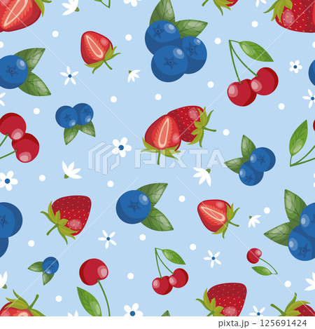 Seamless pattern Bright fruits on a blue background Seamless pattern Bright fruits on a blue background 125691424