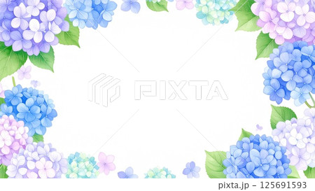 紫陽花のフレーム 水彩風 AI生成素材 背景素材 16:9サイズ 125691593