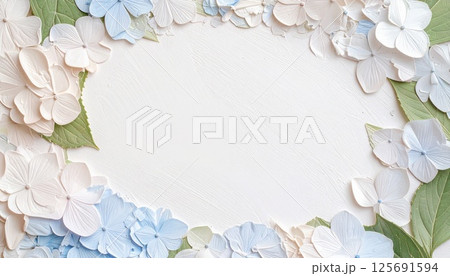 紫陽花のフレーム 手描き AI生成素材 背景素材 16:9サイズ 125691594