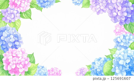 紫陽花のフレーム 水彩風 AI生成素材 背景素材 16:9サイズ 125691607
