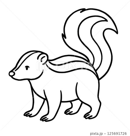 スカンクの線画イラスト、シンプル、アイコン、塗り絵、素材、背景なし 125691726