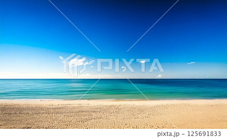広々とした真夏の砂浜と海 背景素材 チラシ・バナー・動画素材 AI生成素材	 125691833