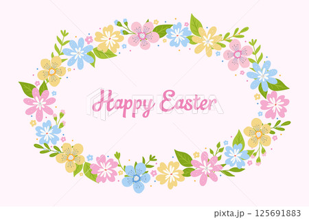Easter Card on Pink Background Flowers with Inscription Easter Card on Pink Background Flowers with Inscription 125691883