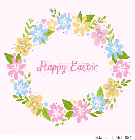 Easter Card on Pink Background Flowers with Inscription Easter Card on Pink Background Flowers with Inscription 125691884