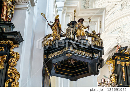 Passau, Germany - Apr 16, 2025: The interior of Parochial Church St Paul, the oldest parish church of Passau, Germany 125691983