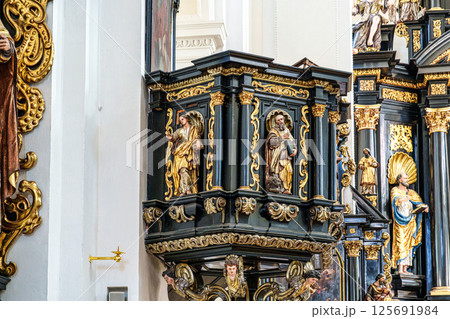 Passau, Germany - Apr 16, 2025: The interior of Parochial Church St Paul, the oldest parish church of Passau, Germany Passau, Germany - Apr 16, 2025: The interior of Parochial Church St Paul, the oldest parish church of Passau, Germany 125691984