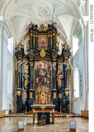 Passau, Germany - Apr 16, 2025: The interior of Parochial Church St Paul, the oldest parish church of Passau, Germany 125691986