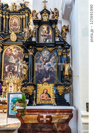 Passau, Germany - Apr 16, 2025: The interior of Parochial Church St Paul, the oldest parish church of Passau, Germany Passau, Germany - Apr 16, 2025: The interior of Parochial Church St Paul, the oldest parish church of Passau, Germany 125691990